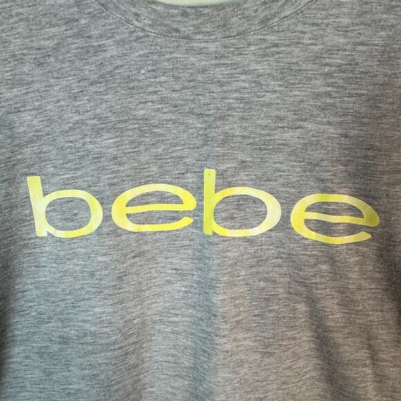 Bebe sport crop top tee T-shirt graphic size Large L Gray and Yellow color - Picture 2 of 7